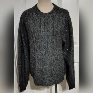 Mango Women's Gray Cable Knit Crewneck Sweater